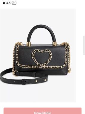 INC International Concepts Black Mini Satchel with Gold Chain Heart